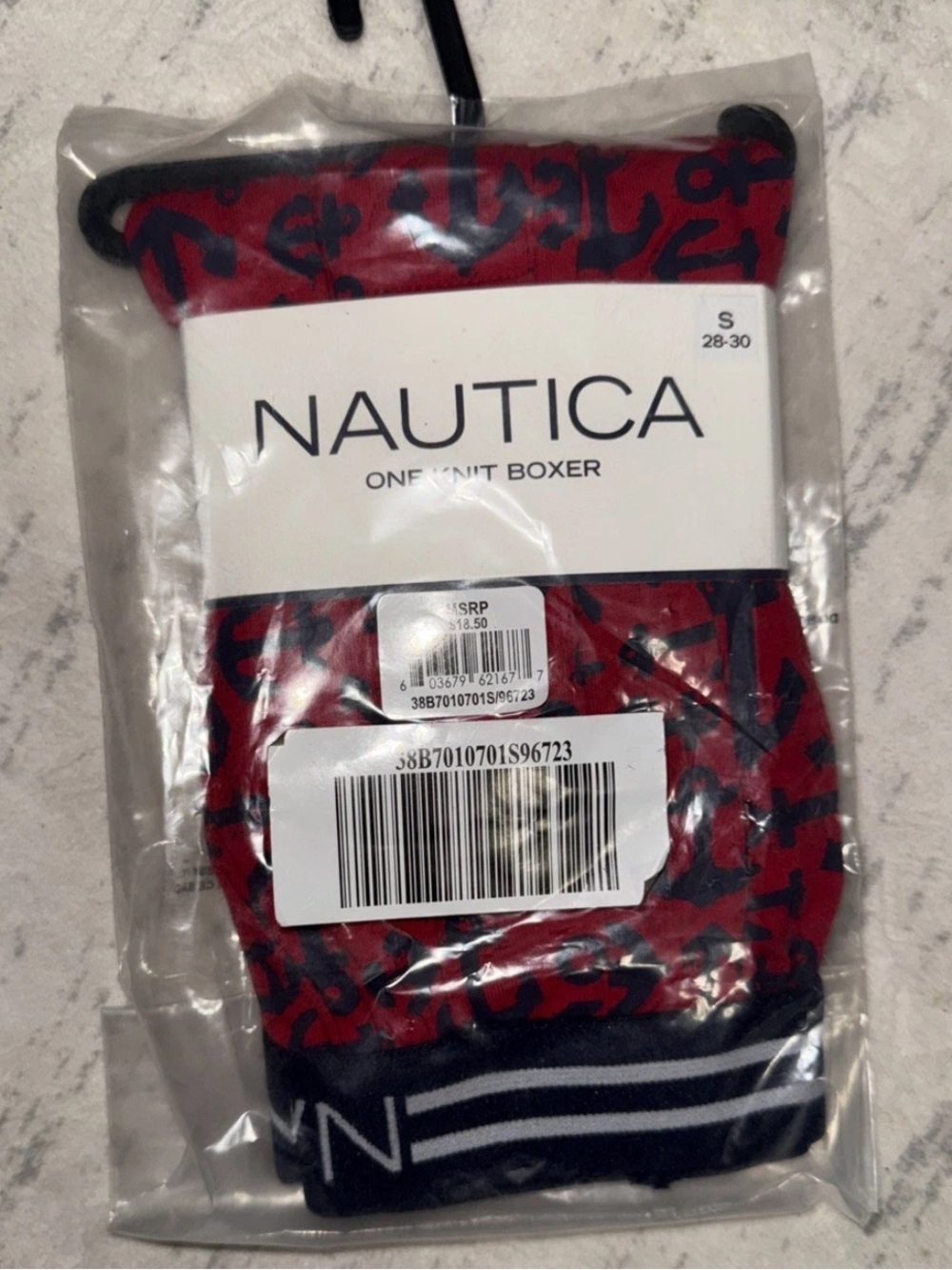Nautica Men One Knit Boxer Small S 28-30 Red Black Script Spellout Underwear